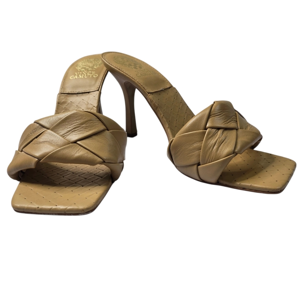 Vince Camuto Tan Woven Leather Slide Sandals